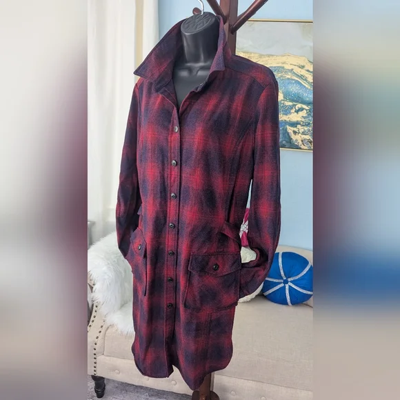 Vintage Pendleton Plaid 100% Virgin Wool Shirtdress Long Sleeve Made In USA XL - Picture 2 of 15